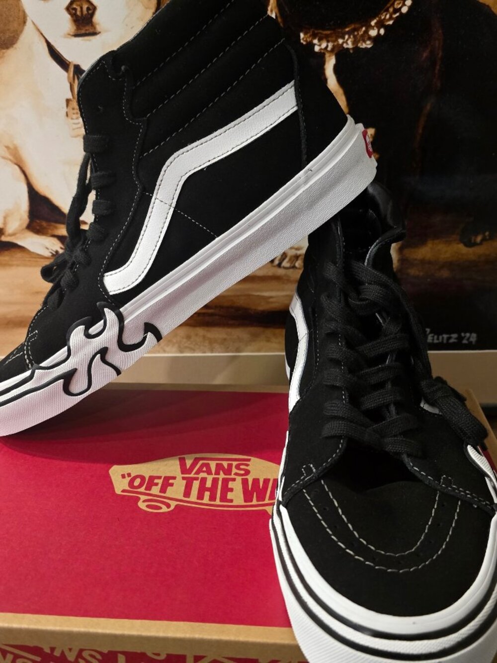 Vans SK8 Hi Flame Suede Men's Trainers Shoes - Black/White - VN0005UJBZW Sz 12